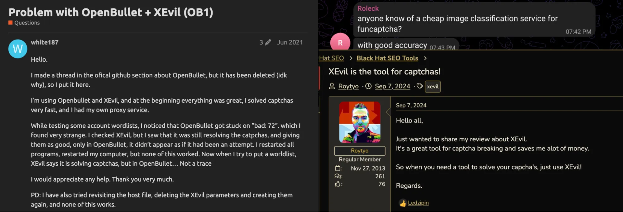 Fig 12. Online discussion of using XEvil