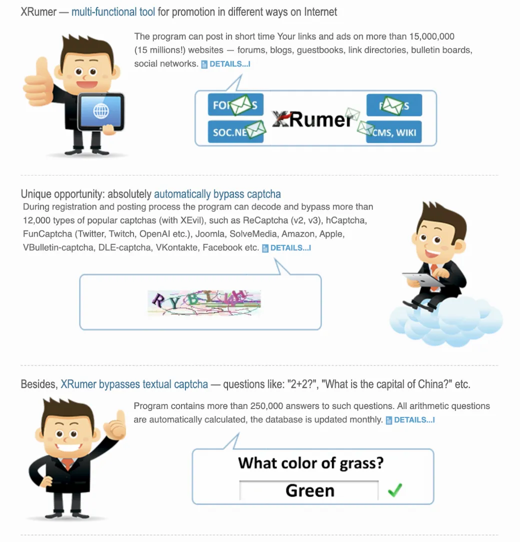 Fig 01. BotmasterLabs XRumer landing page. (Archive.org)
