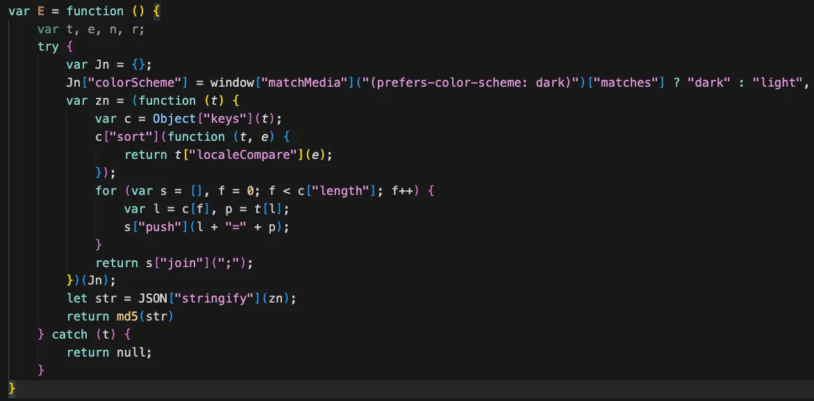 Figure 17: Code related to the media query fingerprint component.
