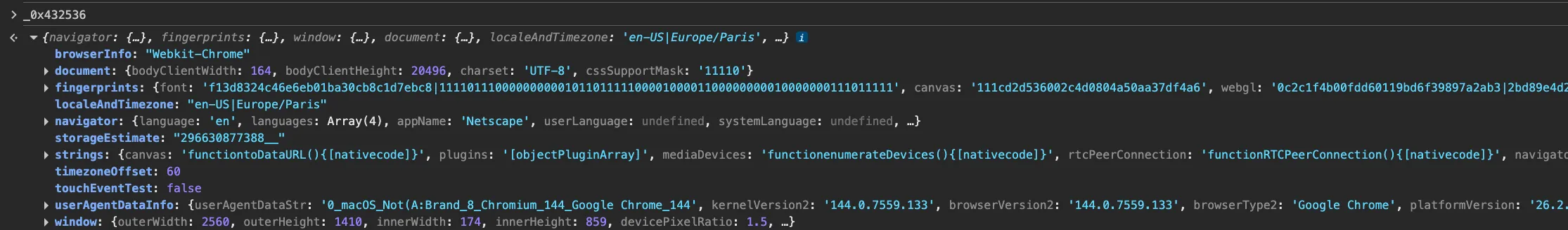 Figure 37: Decrypted payload to ab-api.stellaraio.com/td/c observed immediately before encryption.