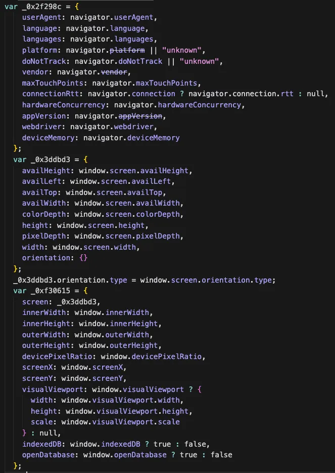 Figure 40: Representative Incapsula-aligned payload excerpt (device + rendering + feature detection fields) observed prior to encryption.