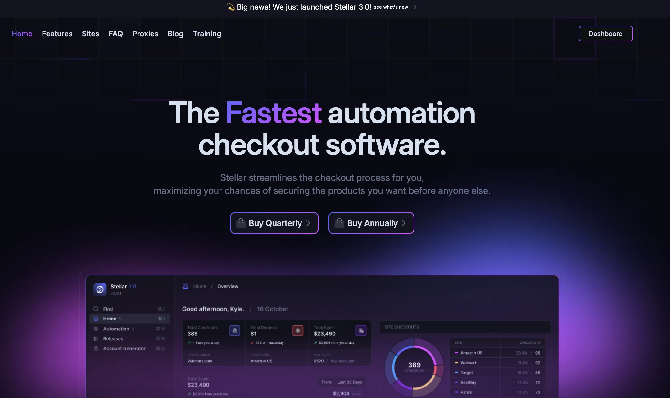 Figure 35: stellaraio.com homepage at time of analysis.