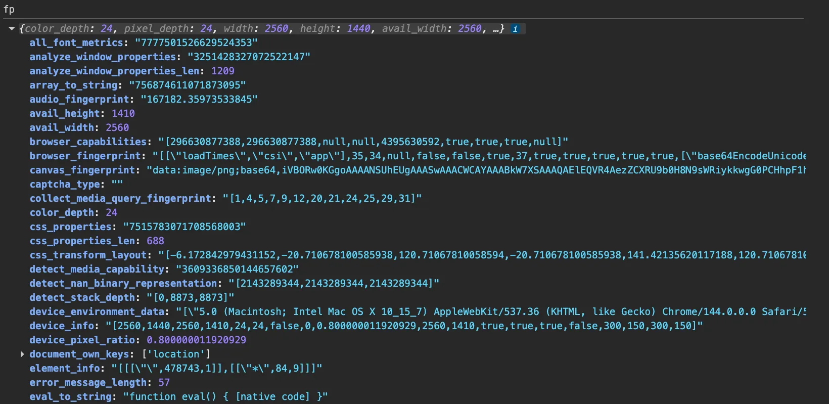 Figure 25: Iframe-generated payload excerpt — Part 1 (representative fields).